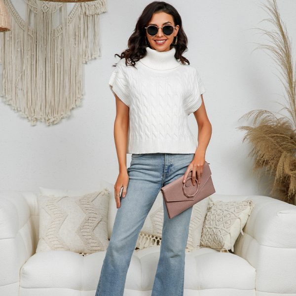 Clothing Women Elegant Knitwear Pullover loose spring autumn sleeveless Roll-neck Jumpers