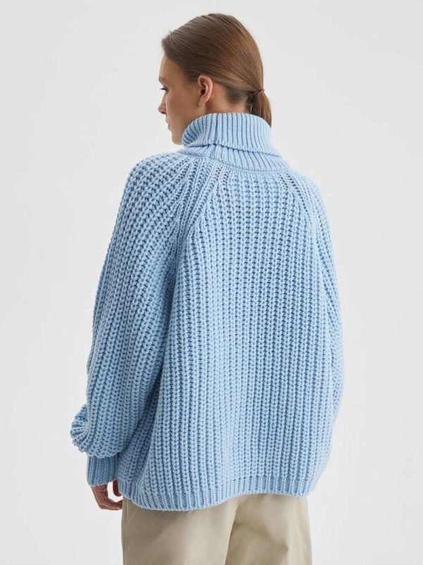 women acrylic high neck knitted tops long sleeve solid color pullover casual sweater