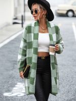 Hot selling oversize women knitwear matching color knitted sweaters fall winter plaid cardigans