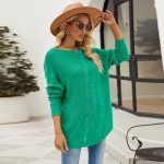 Solid color knitwear o-neck casual loose pullover hollow out jumper cable off shoulder sexy sweater for women