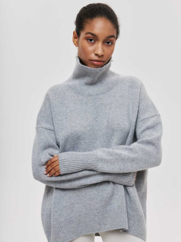 Hot selling solid color temperament turtleneck knitwear pullover oversize women elegant sweaters