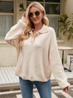 New style fashion turn down collar knitwear lantern sleeve jumper mujer pullover elegant striped sweaters women