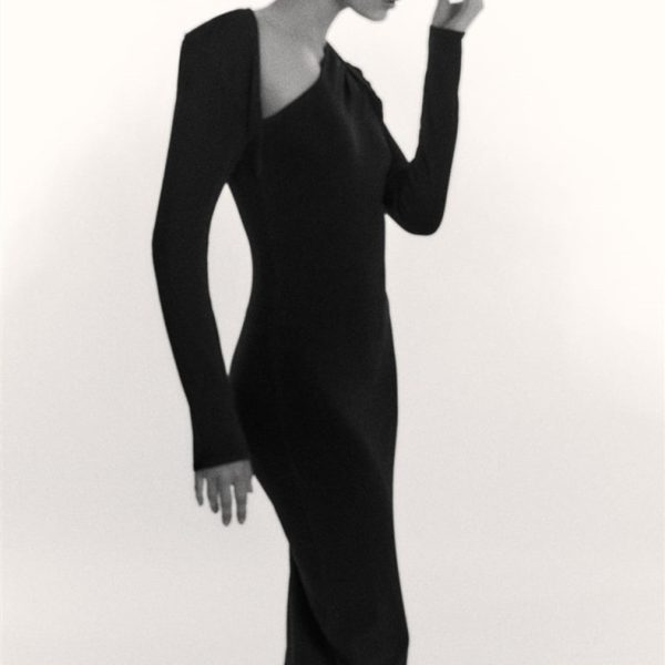 Knitwear winter long sleeve slim fit irregular design casual maxi hollow out knit dress women