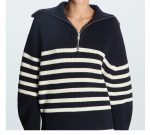 lapel collar knitwear women lantern sleeve striped casual oversize elegant knitted sweater tops