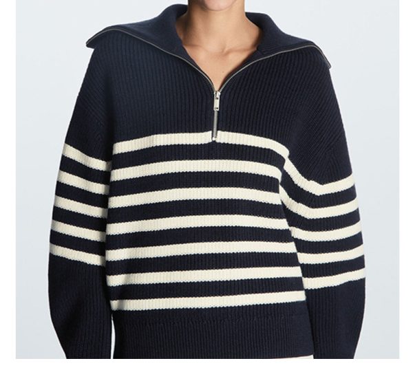 lapel collar knitwear women lantern sleeve striped casual oversize elegant knitted sweater tops