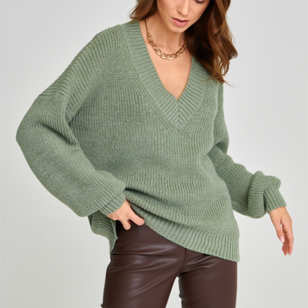 casual knitwear solid color v neck pullover elegant streetwear loose women lantern sleeve sweaters