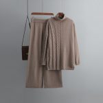 Trending Fashion Winter Autumn Casual Pullover Loungewear Elegant cable sweaters wide leg two piece pants set