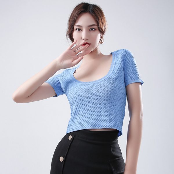 Spring summer solid color base knitted thin shirts women pullover tank tops casual slim waist cropped sweaters