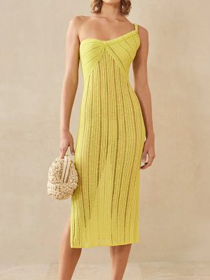 summer fashion knitted One Shoulder irregular design omen's sexy stylish hollow out see through mini vacation dress