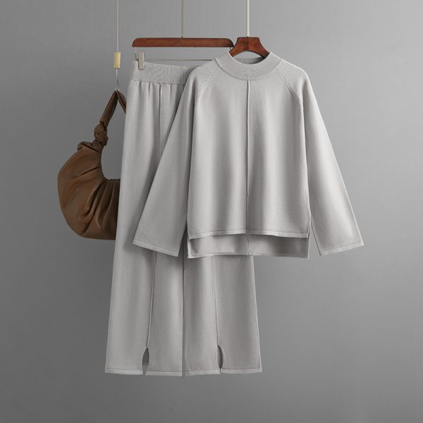 2026 Pullover Round Neck Jumper Palazzo Pants Women Loungewear Pajama Outfits Fall Winter Knit Sweater Two Piece Set