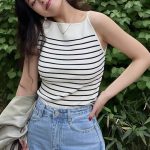 Hot selling sleeveless casual pullover striped vest women color blocking slim waist summer knitted top
