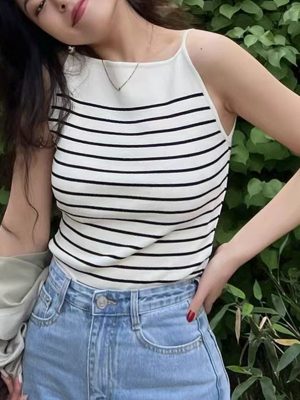 Hot selling sleeveless casual pullover striped vest women color blocking slim waist summer knitted top