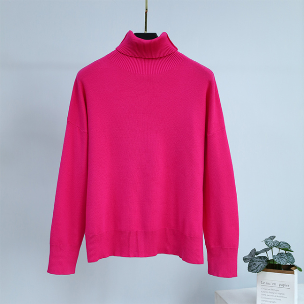 casual knitwear solid color turtleneck long women oversize elegant sweaters