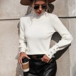 New arrivals half turtleneck knitwear solid color women elegant slim fit knitted basic tops lantern sleeve sweaters