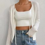 Trending fashion women casual High quality lace up knitwear hollow out long sleeve sweater cardigan coat