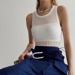 Spring Summer Sleeveless round neck thin slim fit Rib knitwear Casual striped hollow out breathable wool vest