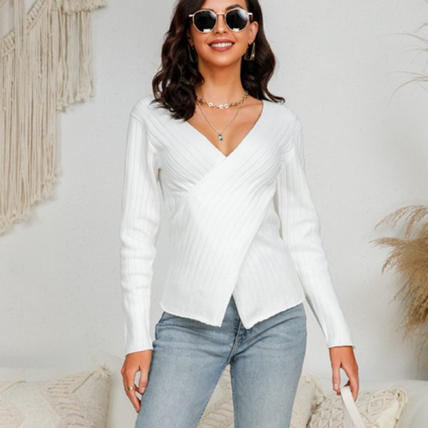 New style v neck slim fit sexy jumpers women solid color fashion long sleeve pullover elegant sweaters