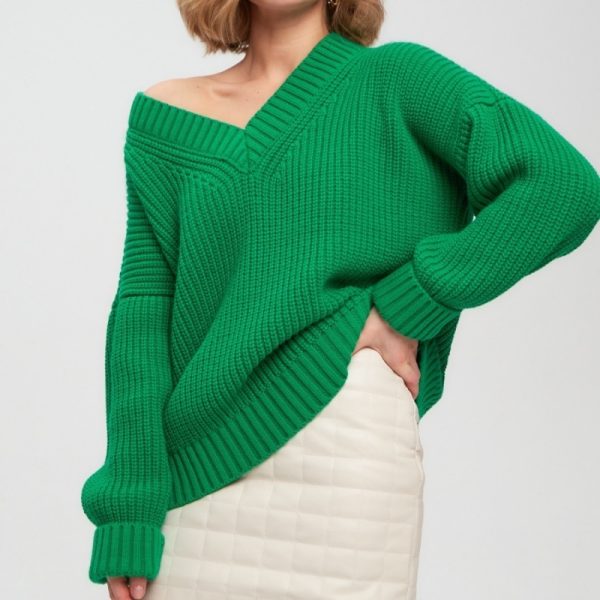 High quality Jumper Knitted Pure color thicken Alpaca Wool v Neck Merino Wool Cashmere Sweater Women