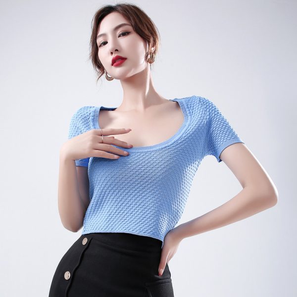 Spring summer solid color base knitted thin shirts women pullover tank tops casual slim waist cropped sweaters