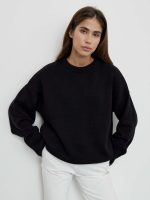 clothing round neck elegant knitwear pullover oversize long sleeve thicken pure color sweaters women