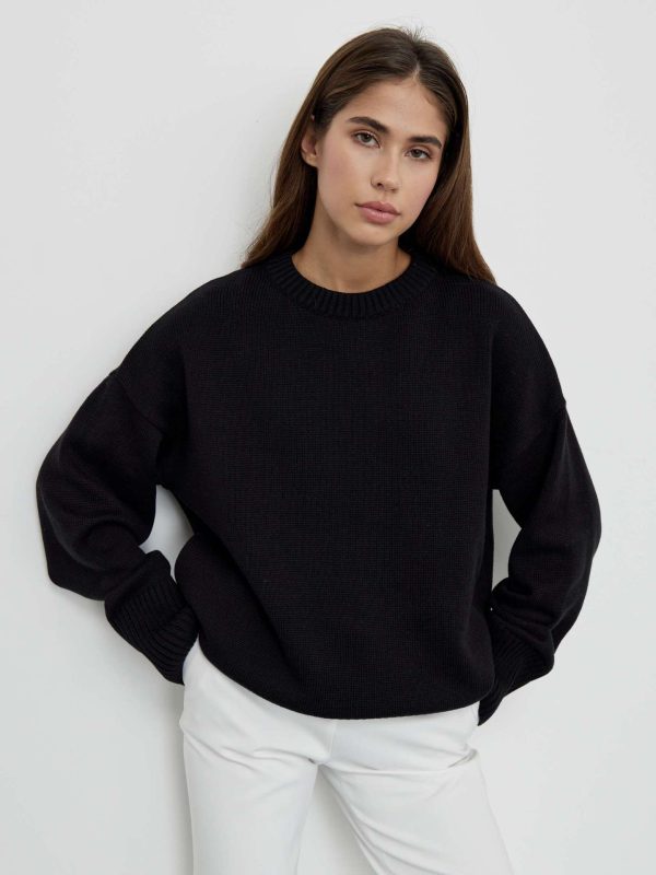 clothing round neck elegant knitwear pullover oversize long sleeve thicken pure color sweaters women