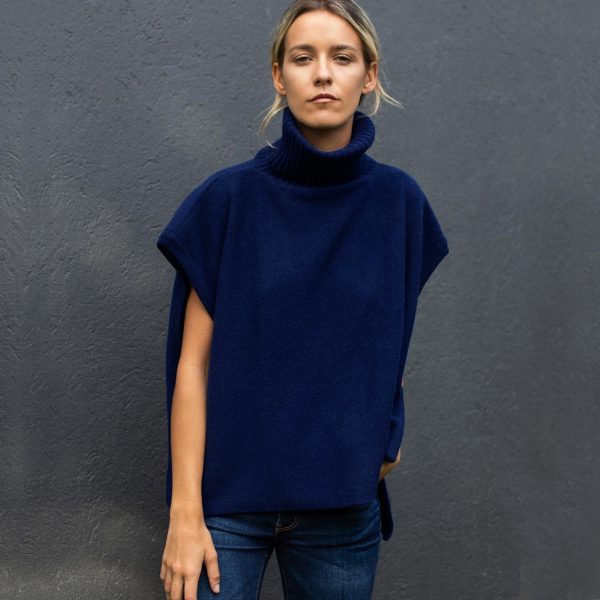 Autumn Winter rolled collar sweaters pure color oversize knit vest sleeveless thicken jumpers women 2026