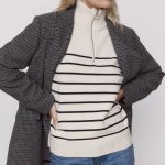 New arrivals autumn winter casual thicken knitwear Half zipper turtleneck loose striped knitted sweater for women