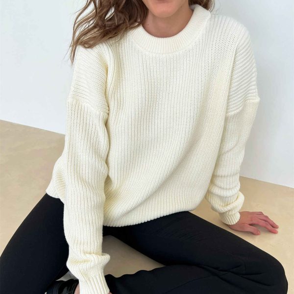 Women's knitwear o-neck loose solid color fall winter oversize pullover elegant sweaters