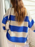 casual Trendy fashion women pullover knitwear long sleeve crew-neck stripe top knitted sweater