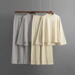2026 Pullover Round Neck Jumper Palazzo Pants Women Loungewear Pajama Outfits Fall Winter Knit Sweater Two Piece Set