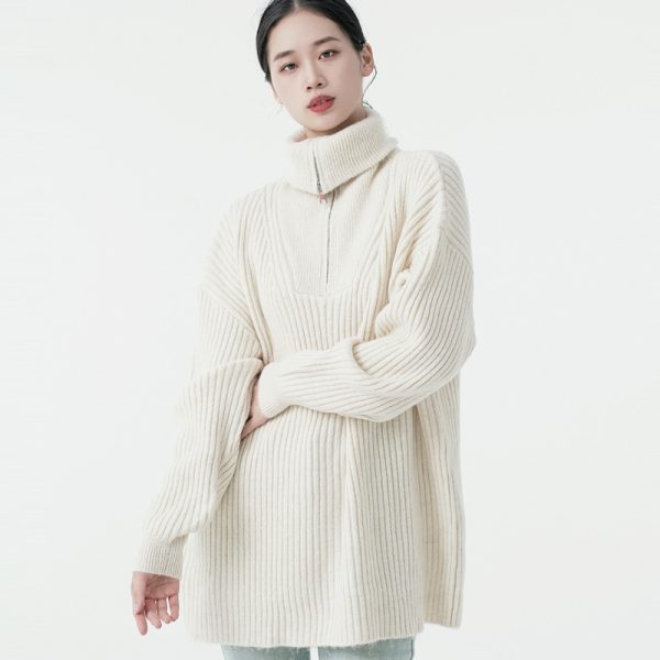 oversize casual knitwear pure color turn down collar INS stylish elegant designer sweaters women