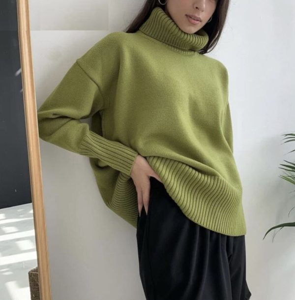 High quality Women's fashion knitwear Oversize Long Sleeve Turtleneck Jumper Thick Warm Knitted Pullover Sweater