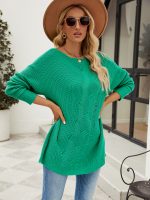 Solid color knitwear o-neck casual loose pullover hollow out jumper cable off shoulder sexy sweater for women