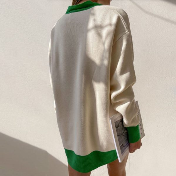 High quality contrast color Loose Knitwear sweater Tops Y2K style Oversize Long Sleeve V Neck Ladies Cardigan