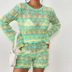 Spring Summer holiday outfits crocheted o-neck cropped sweaters high waist shorts casual 2 piece pants set for women