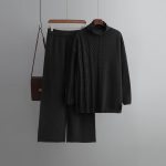 Trending Fashion Winter Autumn Casual Pullover Loungewear Elegant cable sweaters wide leg two piece pants set