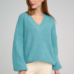casual knitwear solid color v neck pullover elegant streetwear loose women lantern sleeve sweaters