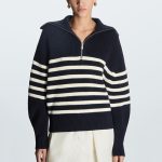 lapel collar knitwear women lantern sleeve striped casual oversize elegant knitted sweater tops