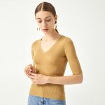 Hot selling single color deep v neck elegant knitwear slim fit sweater knitted sweater