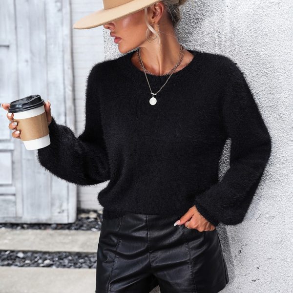 clothing round neck solid color jumper mujer floral pattern women's long sleeve pullover lace sweater