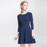 hot selling pure color round neck pullover knitwear elegant slim fit knitted short dress for women