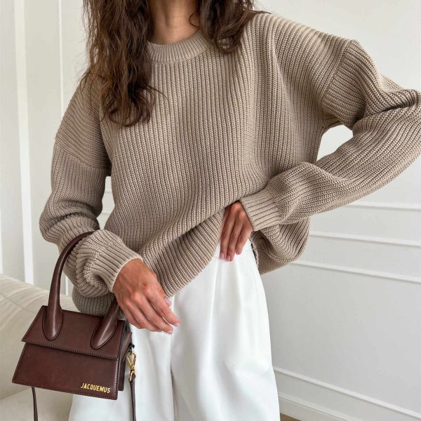 Women's knitwear o-neck loose solid color fall winter oversize pullover elegant sweaters