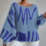 Autumn winter lantern sleeve jumpers crew neck oversize women off shoulder fashion sweaters