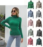 Spring autumn solid color long sleeve turtleneck elegant pullover slim fit women basic sweater