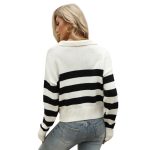 turn down collar knitwear pullover women elegant short cropped striped knit sweaters