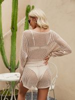 New style round neck sweaters oversize holiday twinset women fashion summer see through vacation 2 piece shorts set