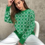 round neck jacquard knitwear women short plaid loose jumper color blocking sweaters