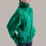 Senior sense retro green twisted lazy wind knitted jumper thicken loose heavyweight outerwear turtleneck sweaters women