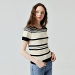 High quality casual color blocking thin knitwear striped jumper mujer short sleeve o-neck summer knitted sweaters