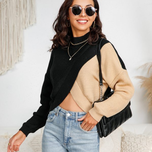 Trending fashion spring summer hollow out knitwear long sleeve contrast color elegant mujer sweaters